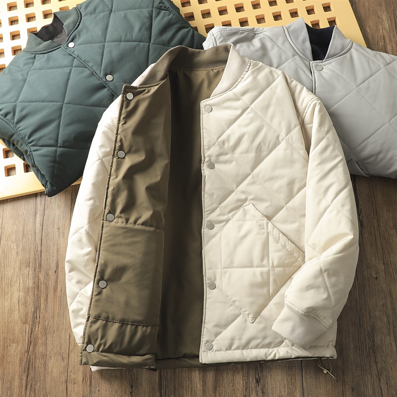 日系两面穿~秋冬男士加厚保暖高蓬松情侣款棒球领棉服棉衣外套潮