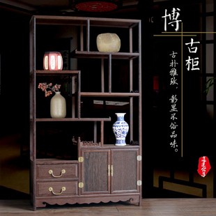 鸡翅木博古架实木中式多宝阁红木茶叶柜古董置物架玄关隔断茶叶架