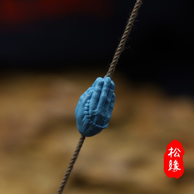 优化绿松石佛手背云雕刻件108文玩手串配饰吊坠卡子挂件三通套装