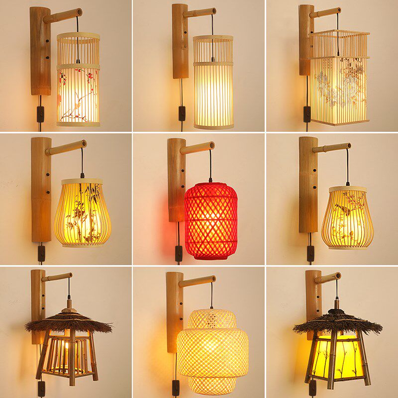中式灯笼竹艺吊灯包厢竹编壁灯餐厅饭店卧室阳台过道茶楼民宿灯具