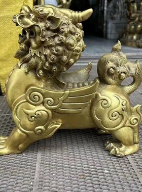 25厘米貔貅一对镇宅招财中式y黄铜摆件门厅财位偏财书房投资办公