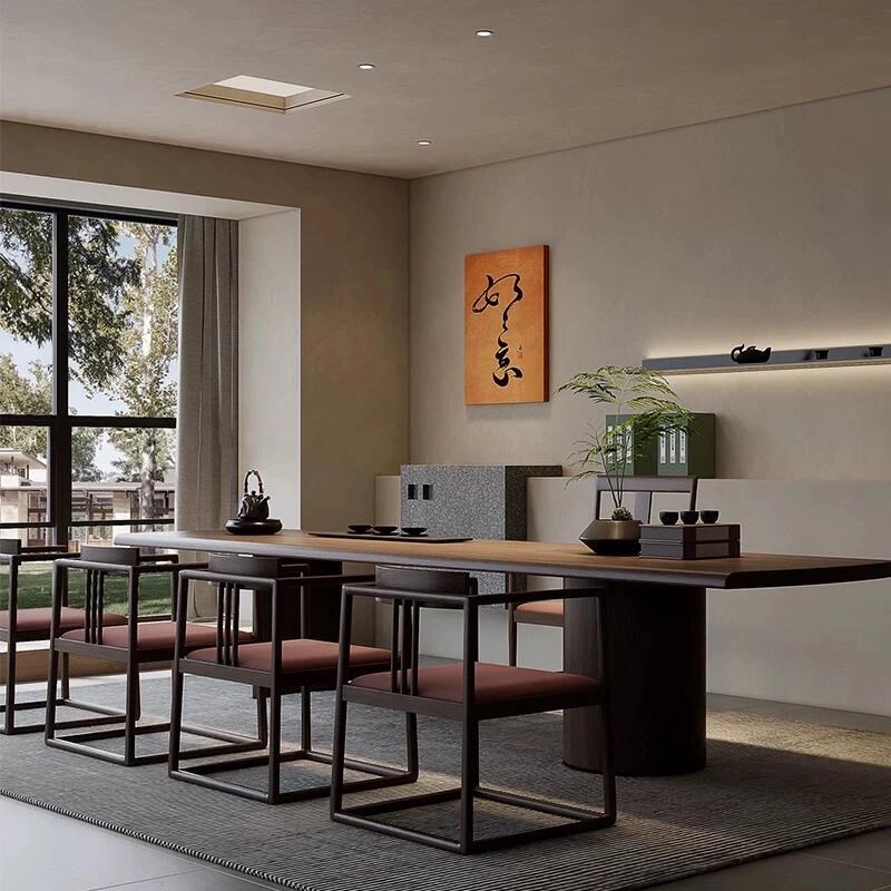 禅意北美黑胡桃木茶桌椅组合别墅豪宅实木泡茶桌客厅茶室空间茶台