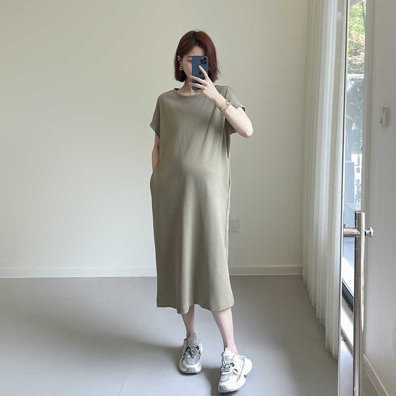 孕妇连衣裙夏装2024新款时尚短袖孕妇t恤裙子夏季中长款夏季纯棉