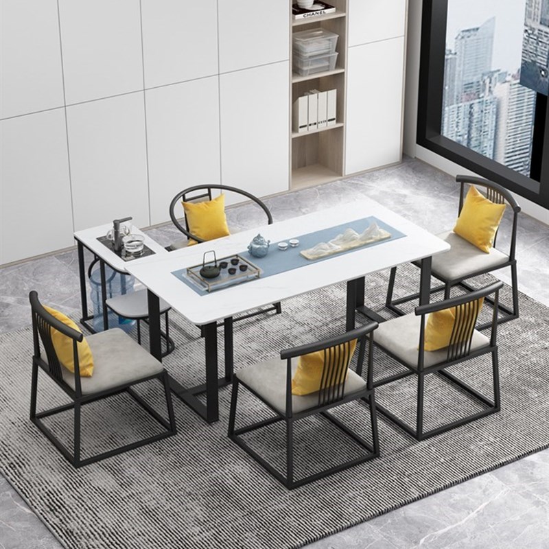 现代简约办公室茶桌椅组合岩板茶几茶具套装一体家用茶台书桌两用