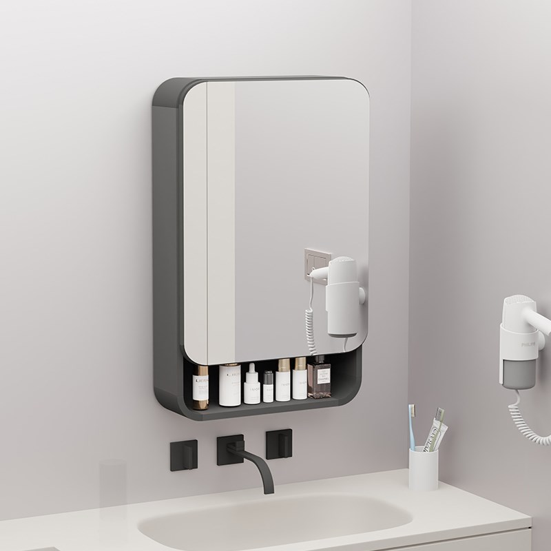 浴室镜柜铝合金小户型30带灯镜箱卫生间厕所储物柜壁挂式圆弧吊柜