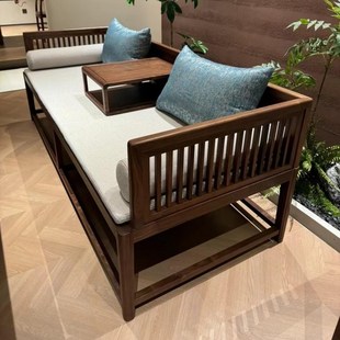 2025新款高端罗汉床新中式北美黑胡桃木简约现代轻奢高级感沙发床