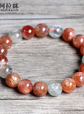 珂拉咪 天然阿鲁沙手链女款 金太阳石绿柱石水晶手链手串 精品款