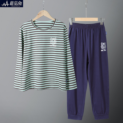 胖童男孩睡衣秋款长袖13至15岁青少年初中生男童睡衣秋天薄款帅气