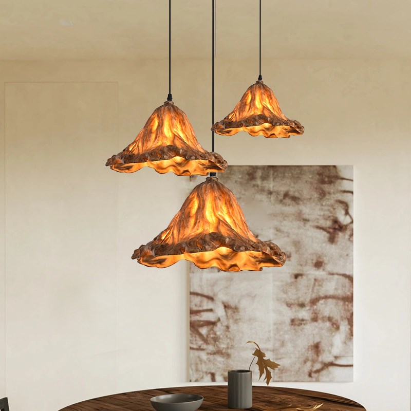 新中式复古荷叶吊灯创意个性艺术餐厅吧台灯禅意茶室侘寂风仿古灯