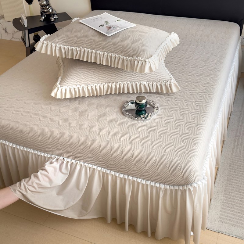 2025新款夏季冰丝凉席床裙款可机洗冰豆豆空调软席子床盖款三件套