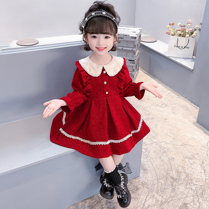 女童秋冬装长袖洋装2023冬季新款儿童公主裙女宝宝时髦洋派裙子