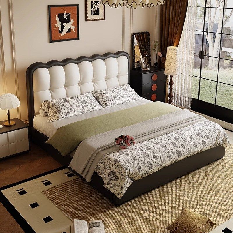 实木床现代简约家用卧室大床1米5奶油风单人床主卧软包1米8双人床