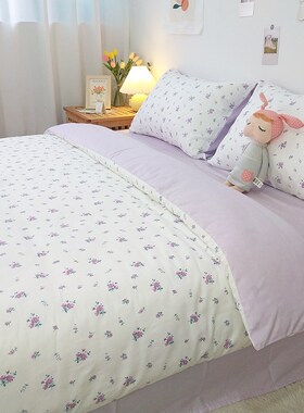 全棉紫色小清新碎花被套单件100纯棉简约田园风200x230单双人被罩