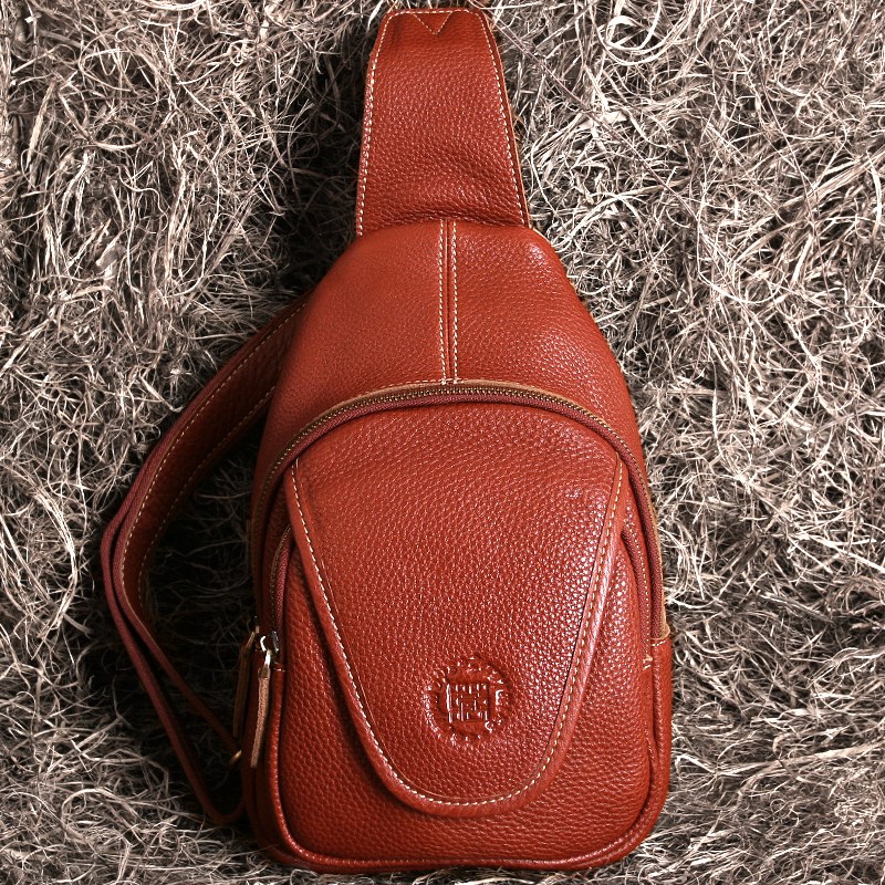 藏皮客拉链真皮胸包包女式小众头层牛皮男生机车旅行斜挎包斜背包