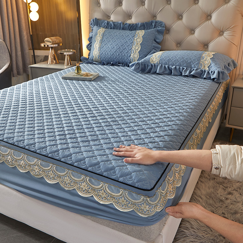 2022新款花边纯棉床笠单件蕾丝刺绣床罩床单三件套防尘罩床垫保护