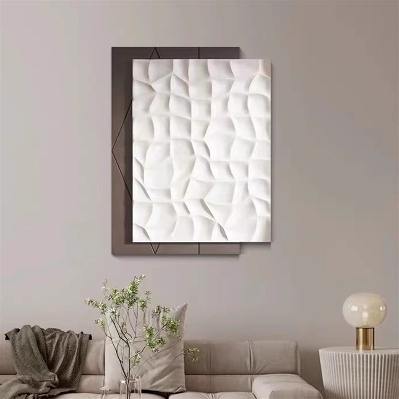 侘寂风3D立体浮雕手工装饰画砂岩客厅实物画金属球高级感玄关挂画