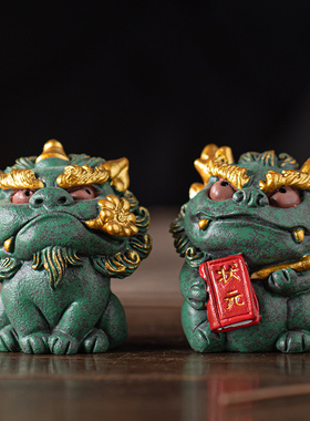 中式复古状元探花瑞兽摆件彩金手绘工艺品毕业礼物家居桌面装饰品