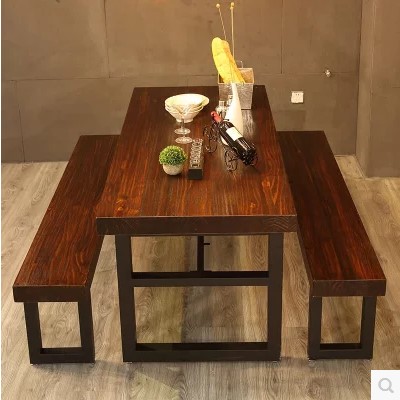 美式铁艺茶几餐桌餐厅茶桌快餐桌椅组合长方形复古实木桌会议桌