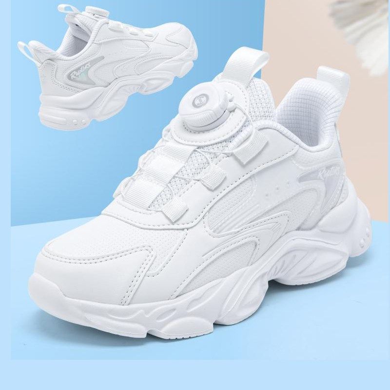 新款旋转钮扣学生小白鞋男童春秋款儿童白色运动鞋小白鞋女童鞋子