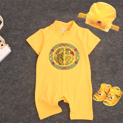 男童汉服薄款古装中国风宝宝夏季百岁唐装婴儿周岁男孩衣服黄马褂