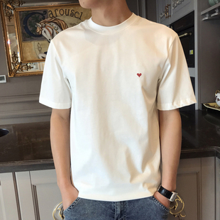 爱心刺绣短袖t恤男款衣服夏季男装2024新款重磅体恤潮流纯棉半袖