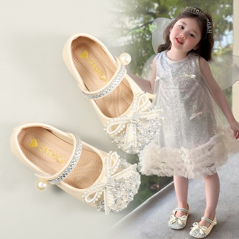 女童公主鞋闪闪水晶鞋2025新款春秋款配礼服软底皮鞋洋气儿童鞋子