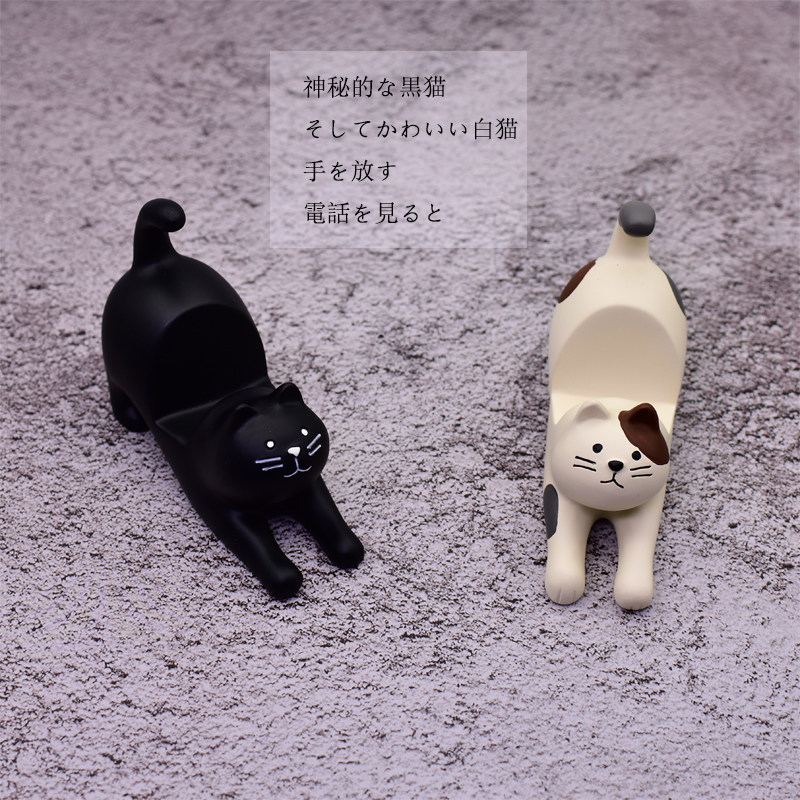 日式杂货伸懒腰猫咪手机支架 可爱桌面手机支撑架 白色伸懒腰猫手