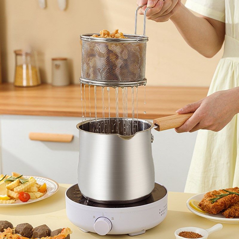 不锈钢油炸锅家用带滤网小型防溅油炸壶多功能油炸桶螺蛳粉炸蛋机,厨房电器,商用炸锅/炸串/薯条机,淘宝优惠券,粉丝福利购,淘宝优惠卷