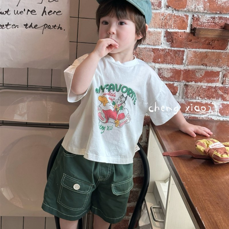 凡妈童装25夏新款男童小童韩版卡通动漫短袖T恤棉质休闲短裤中裤