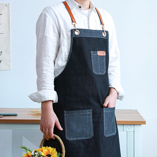 牛仔布围裙韩版时尚咖啡厅师厨房美甲男士中餐工作服画画定制logo