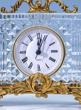 欧式美式水晶小座钟摆件法式小时钟家居饰品 复古典装饰钟台摆设