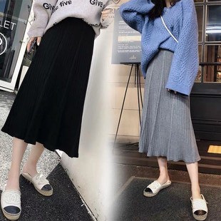 2022新款孕妇针织半p身裙中长款秋冬韩版很仙的百褶a字毛线裙子潮