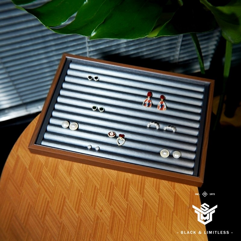 黑胡桃纹木质内枪灰色拉丝PU珠宝耳环戒指首饰饰品展示陈列托 托