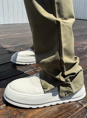 【帽子先森】加分白色面包鞋男厚底松糕鞋真皮套脚板鞋欧货休闲鞋