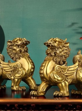 纯铜貔貅招财一对公母镇宅摆件聚财客厅办公室桌面装乔迁开业礼物