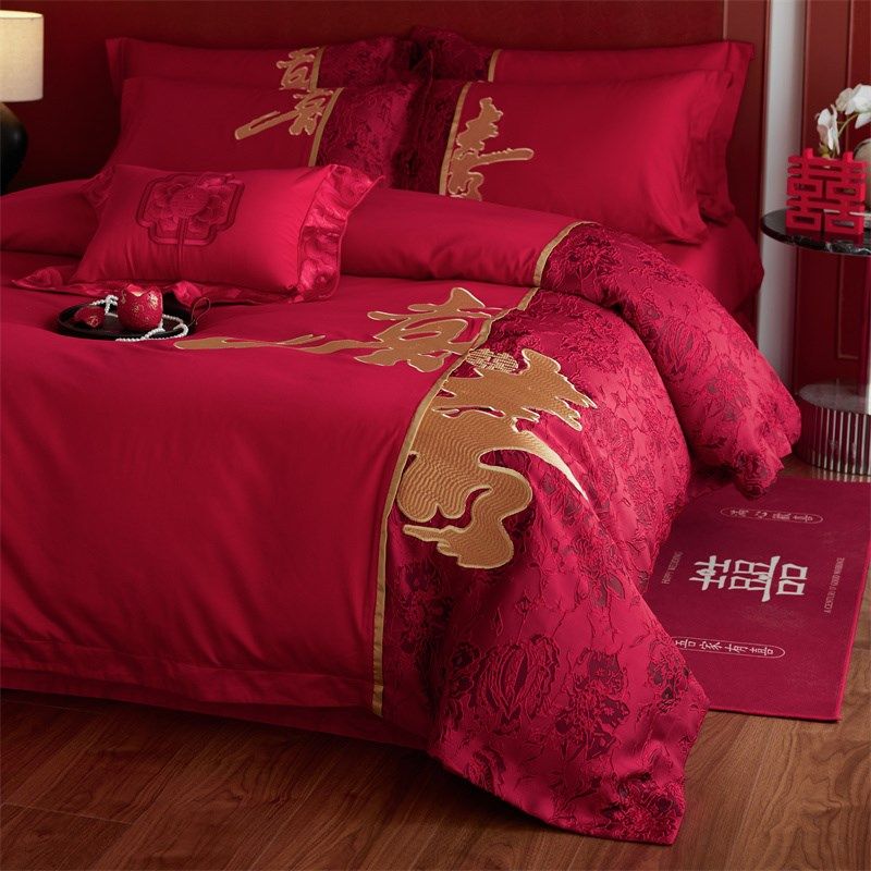 大红色结婚四件套纯棉全棉2025新款床单被套高档婚房婚嫁新婚床品