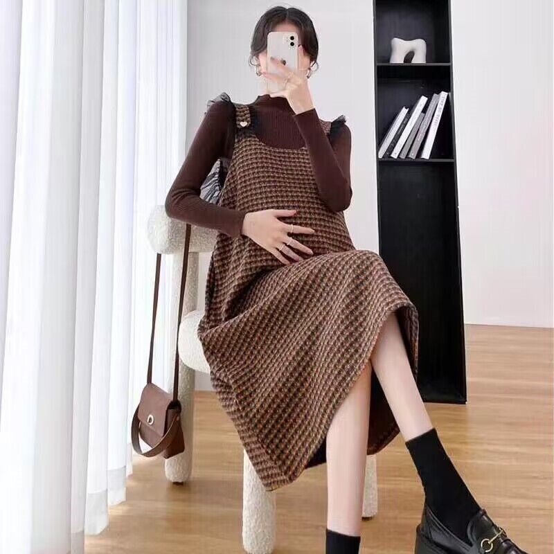 春秋装新款韩版孕妇装宽松两件套连E衣裙洋气时髦套装网红款背带