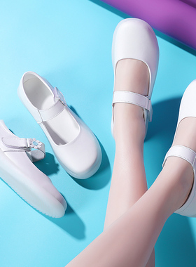 护士鞋女春夏真皮透气女白色坡跟软底单鞋防臭防滑平底舒适不累脚