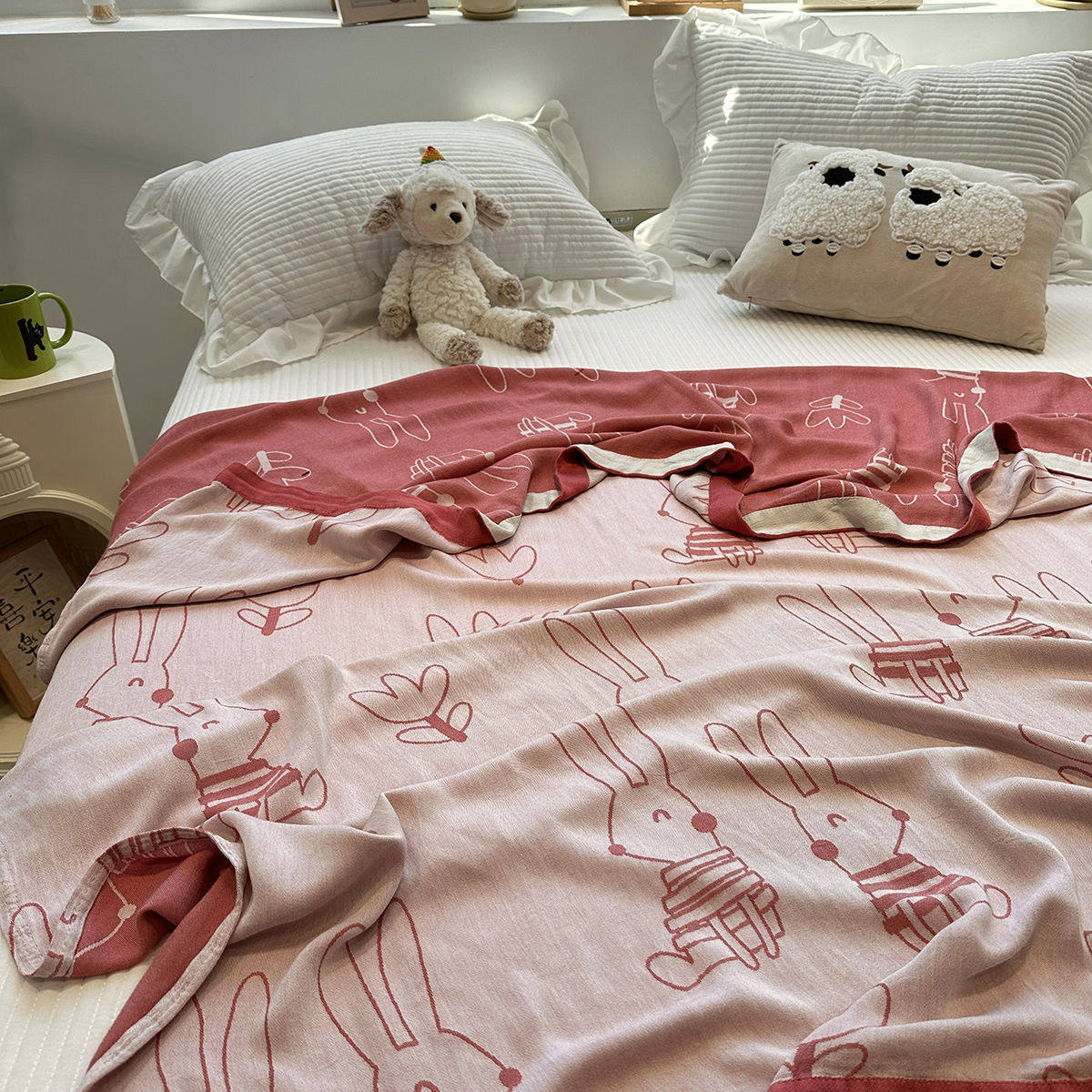 A类卡通粉色嘻皮小兔p毛巾被夏季薄款办公室午睡披肩小毯子空调毯,床上用品,休闲毯/毛毯/绒毯,淘宝优惠券,粉丝福利购,淘宝优惠卷