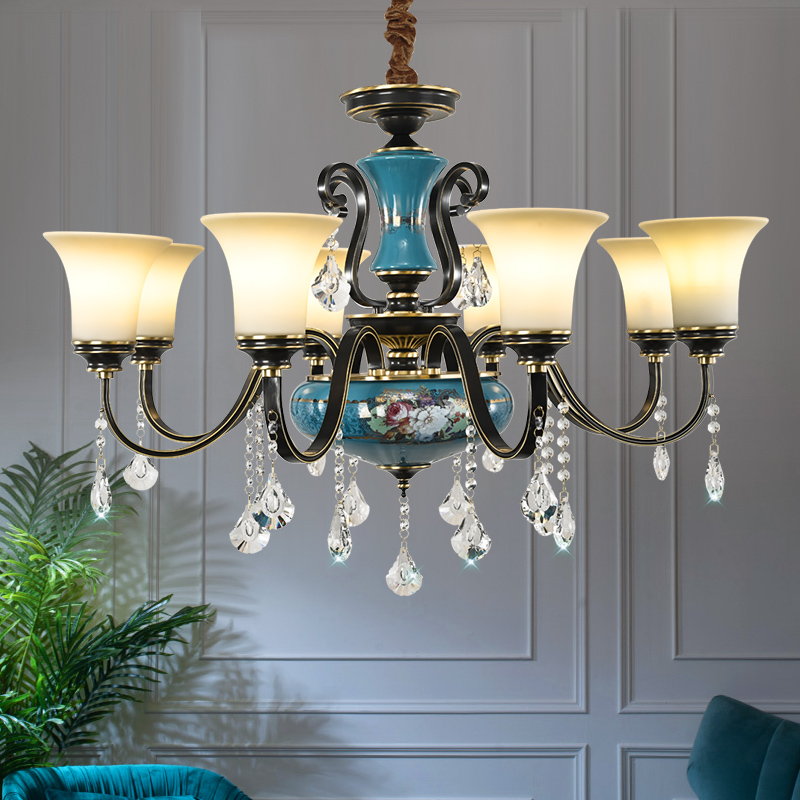 卡信欧式吊灯客厅 美式装修水晶餐厅卧室灯轻法式铜灯艺术灯具