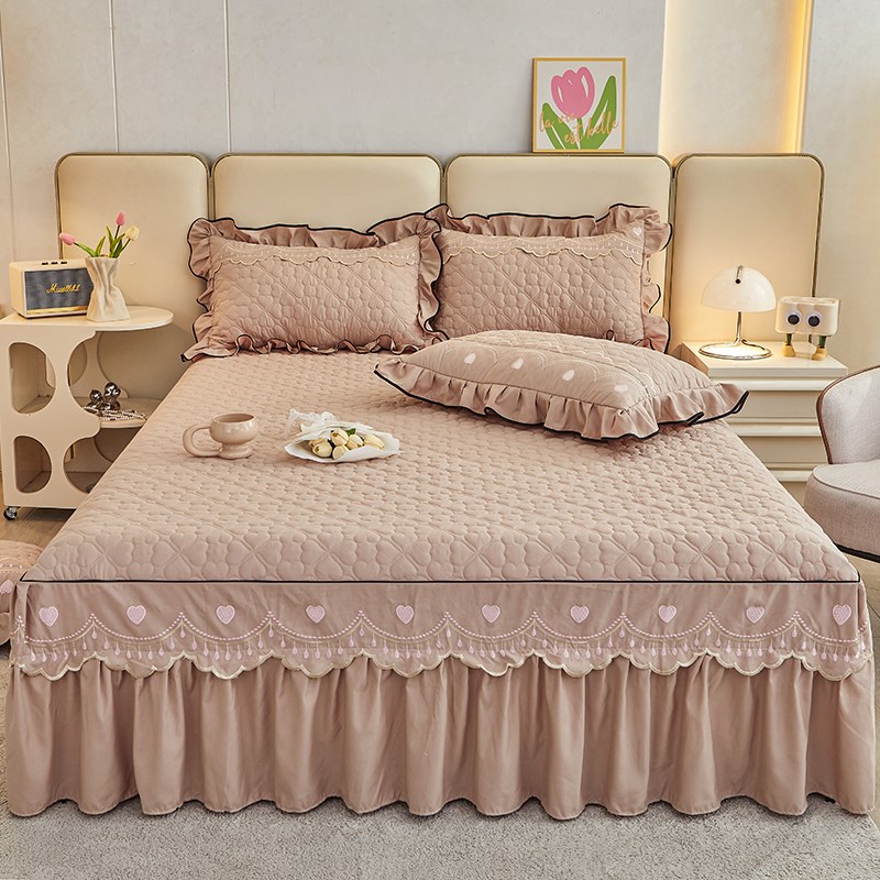 床裙单件全棉纯棉夹棉床罩款床单单件床盖带裙边四季通用床围裙罩