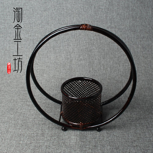 仿古花器 花瓶 圆月花篮 漆器 插花花器 日式花器塑料花篮