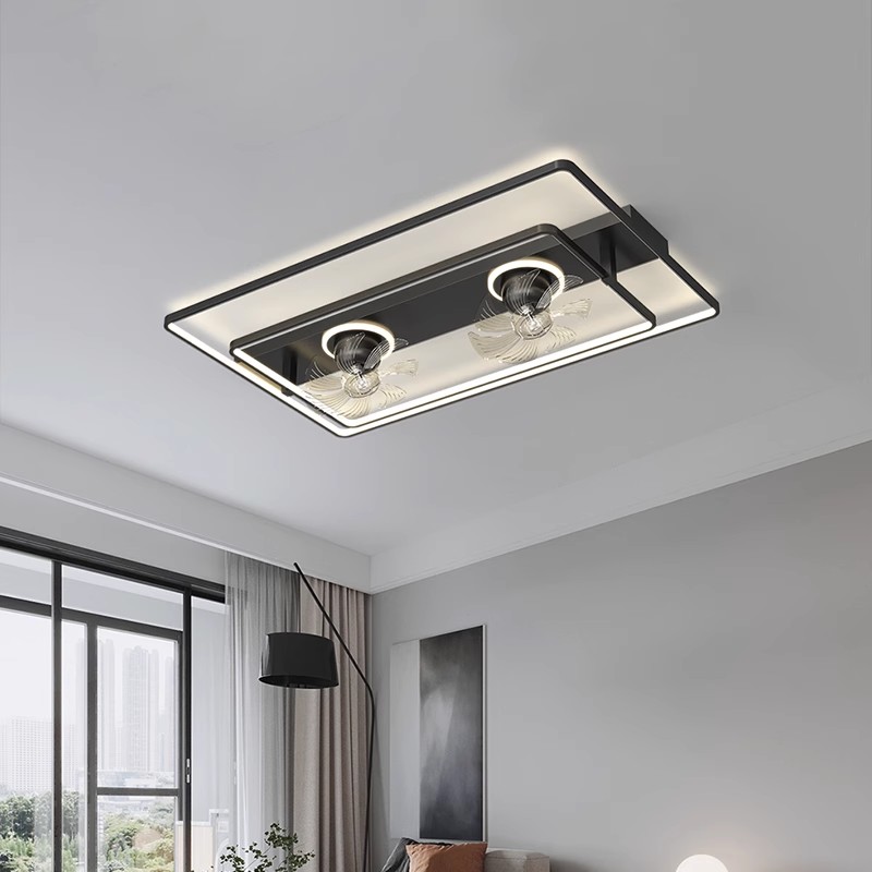 客厅风扇灯2024年新款简约长方形吸顶灯具套餐全屋摇头卧室电扇灯