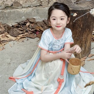 春柳落雨2025春夏新中式古风女童精致刺绣宽松汉服裙