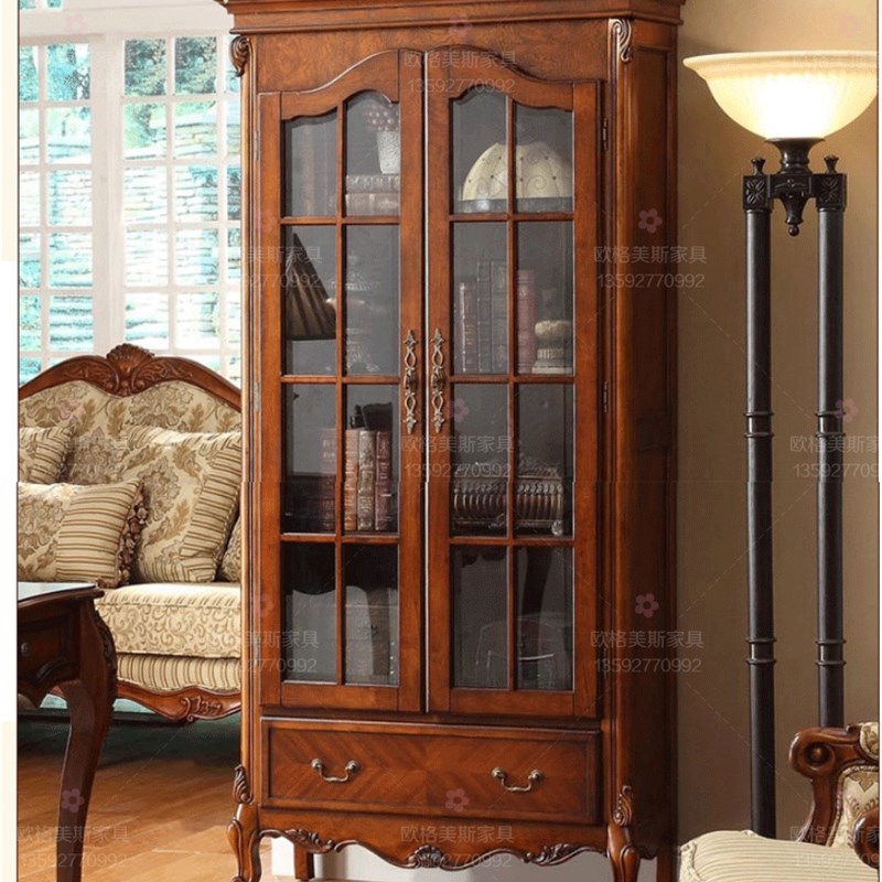 美式书柜实木两门欧式书橱多层储物E架书房展示柜置物柜家用小户