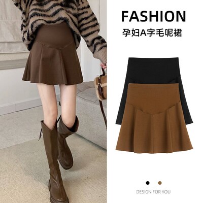 2024新款孕妇半身裙秋冬季韩版时尚毛呢短款裙子大码托腹a字短裙