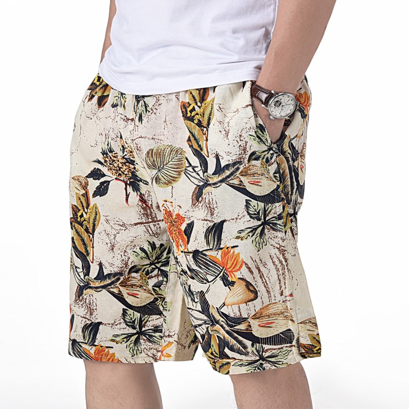 夏季大码棉沙滩裤男 大裤衩休闲居家五分裤 大裤头宽松短裤男夏天