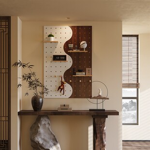 实木洞洞板置物架配件免打孔挂钩儿童房装饰造型墙上挂衣架一体