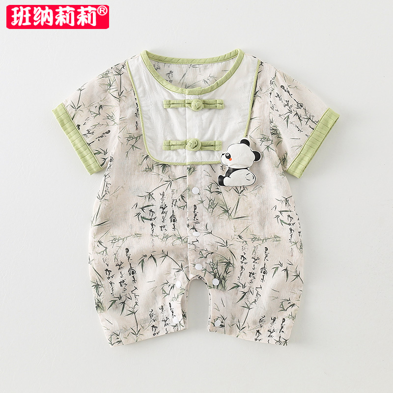 婴儿衣服夏装新生男宝宝连体衣满月百天周岁超萌可爱新中式哈衣薄