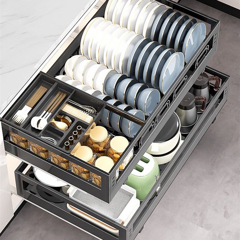 304优质不锈钢拉篮厨房橱柜沥水碗碟篮抽屉式双层碗柜配阻尼滑轨,家装主材,拉篮,淘宝优惠券,粉丝福利购,淘宝优惠卷